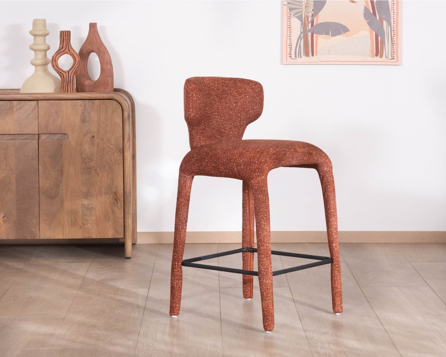 Lot de 2 chaises mi-hauteur en tissu chiné terracotta "Milano" revêtement intégral