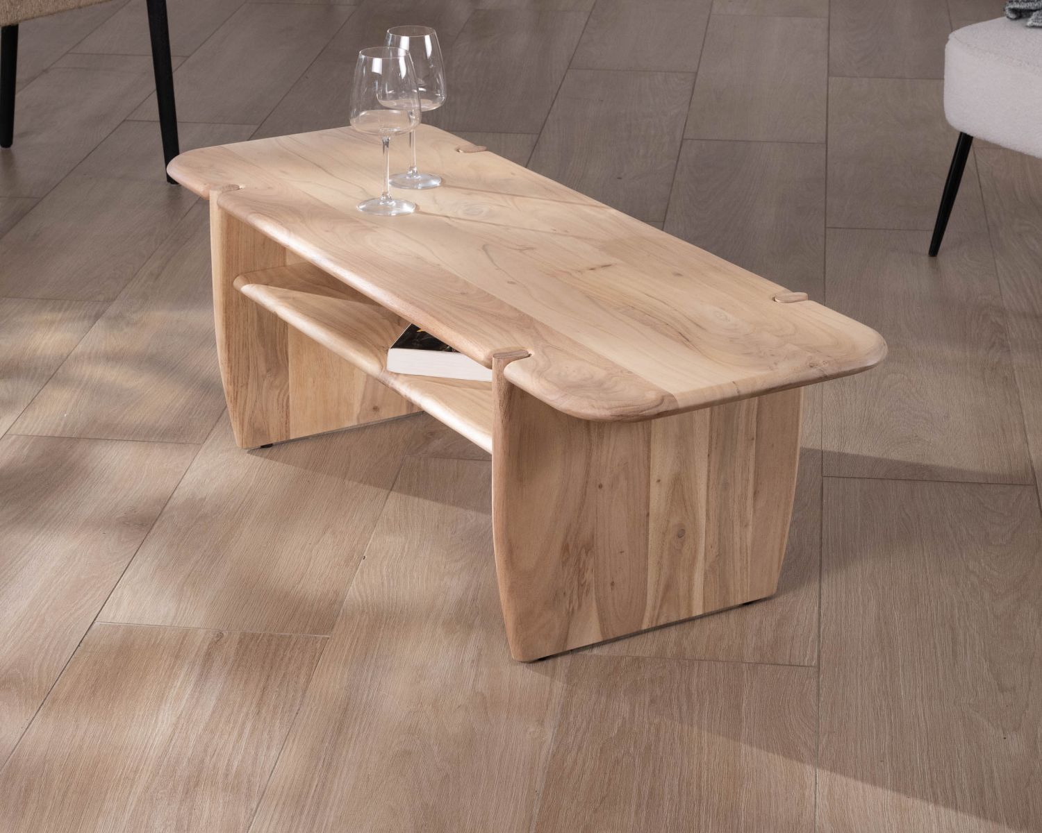 Table de salon design épuré en acacia avec niche "Trudy" 120 cm