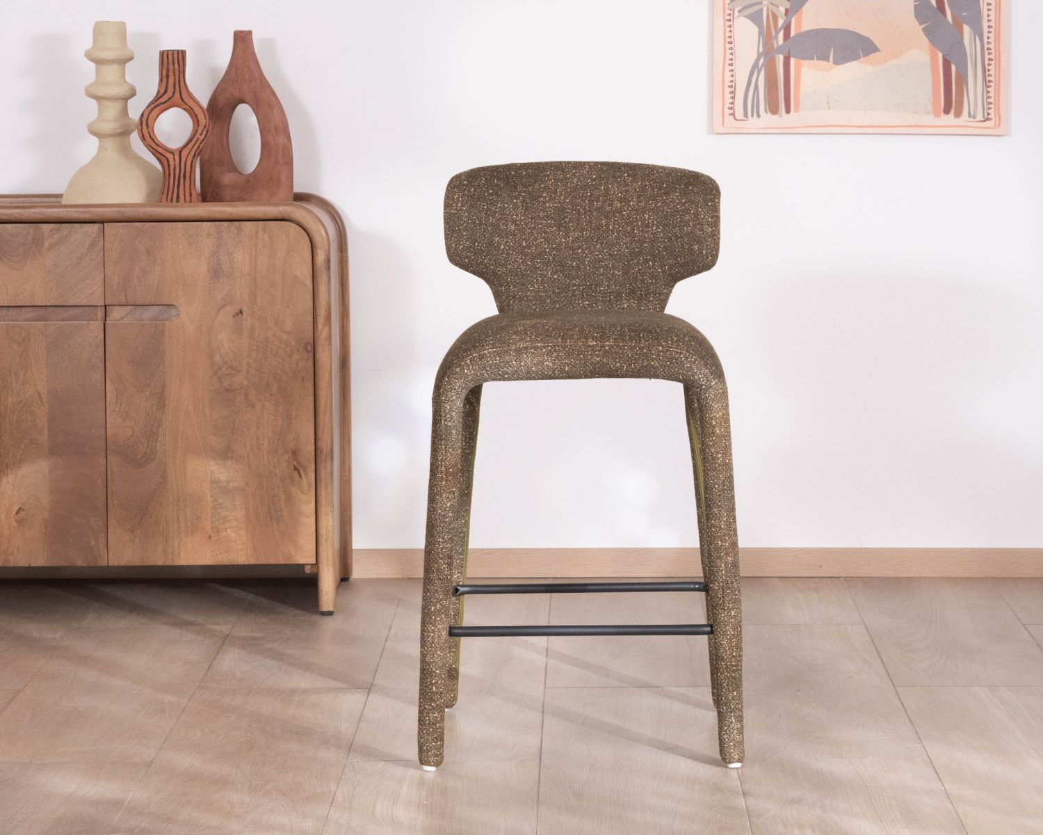 Lot de 2 chaises d’îlot contemporaines en tissu chiné vert kaki "Milano" revêtement intégral