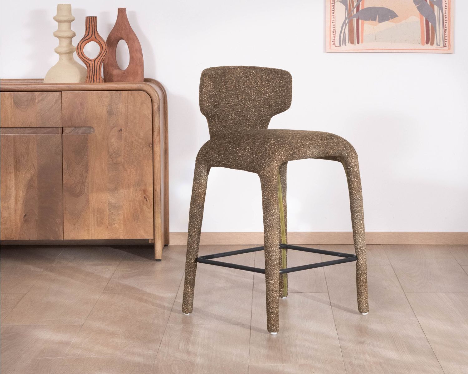 Lot de 2 chaises d’îlot contemporaines en tissu chiné vert kaki "Milano" revêtement intégral