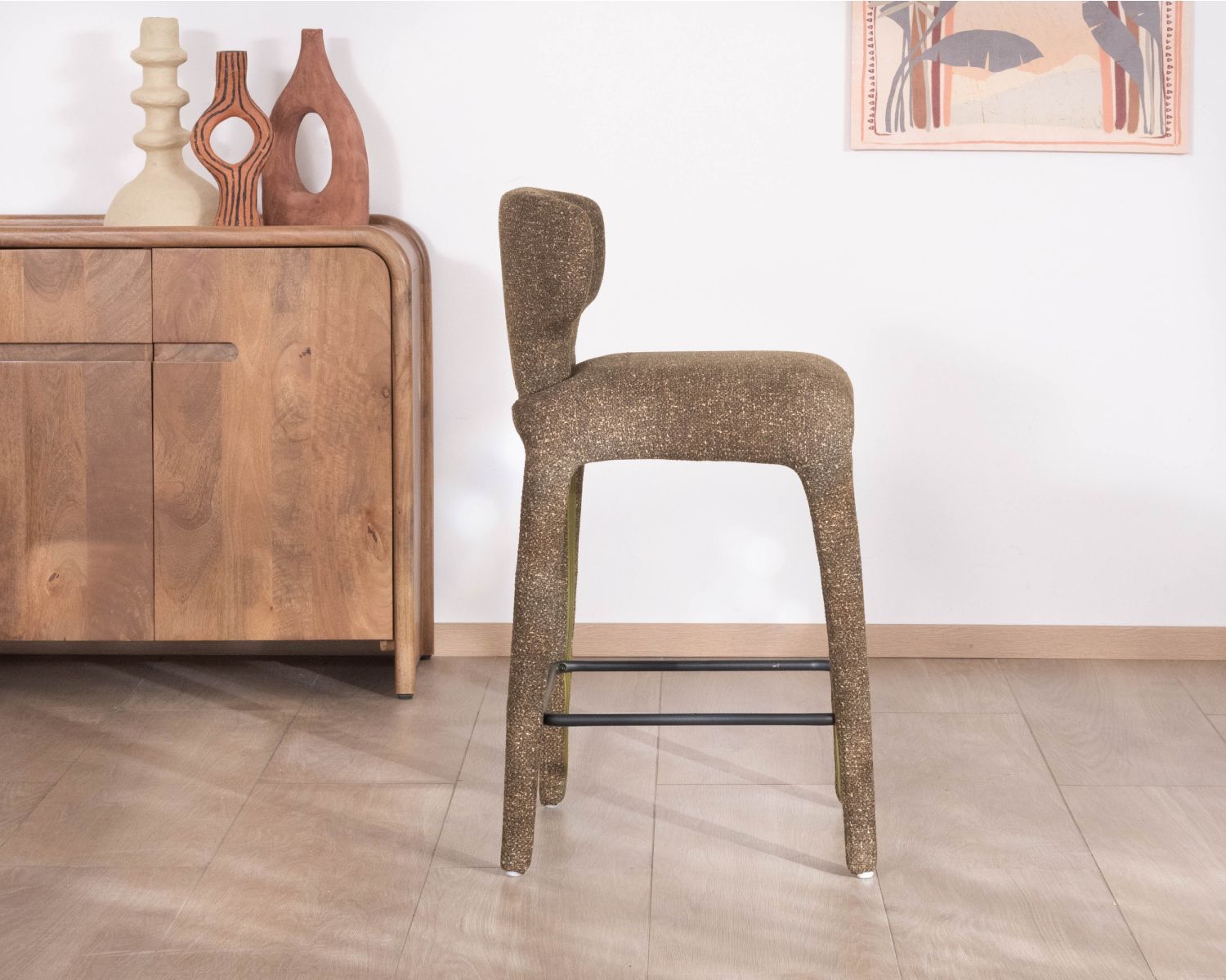 Lot de 2 chaises d’îlot contemporaines en tissu chiné vert kaki "Milano" revêtement intégral