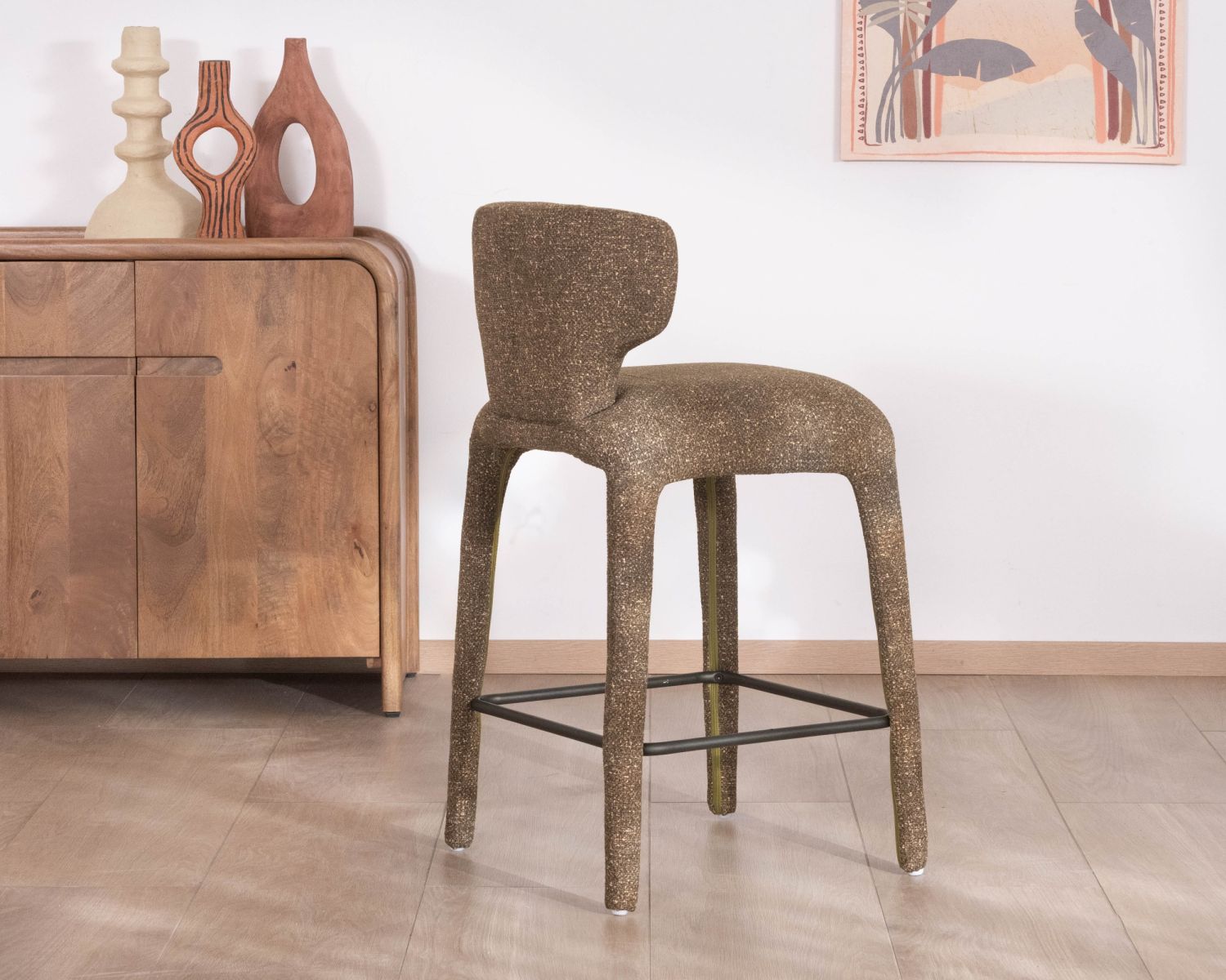 Lot de 2 chaises d’îlot contemporaines en tissu chiné vert kaki "Milano" revêtement intégral