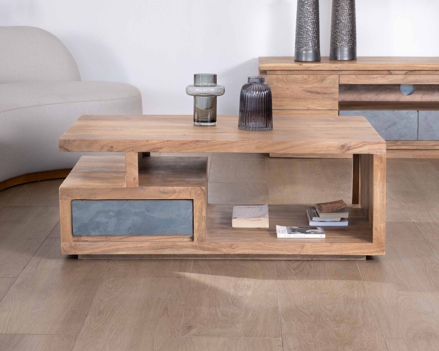 Table de salon contemporaine rectangulaire 120x70cm en acacia massif "Paguera"