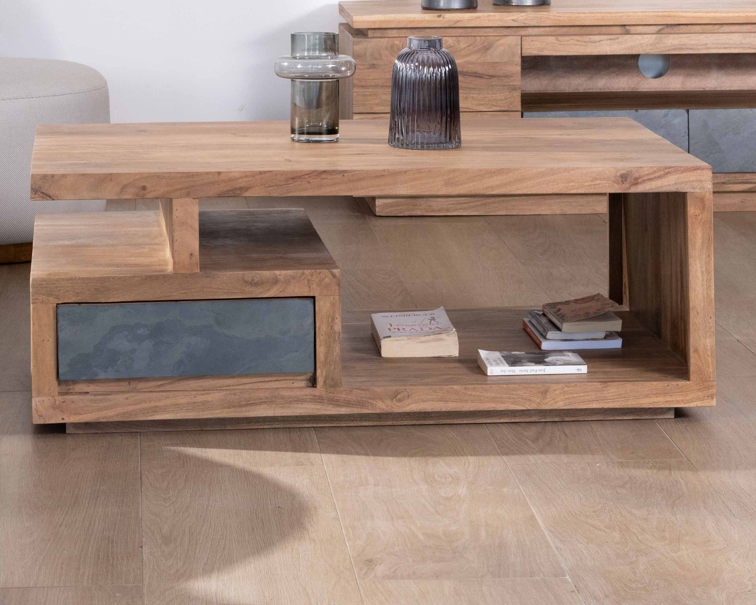 Table de salon contemporaine rectangulaire 120x70cm en acacia massif "Paguera"