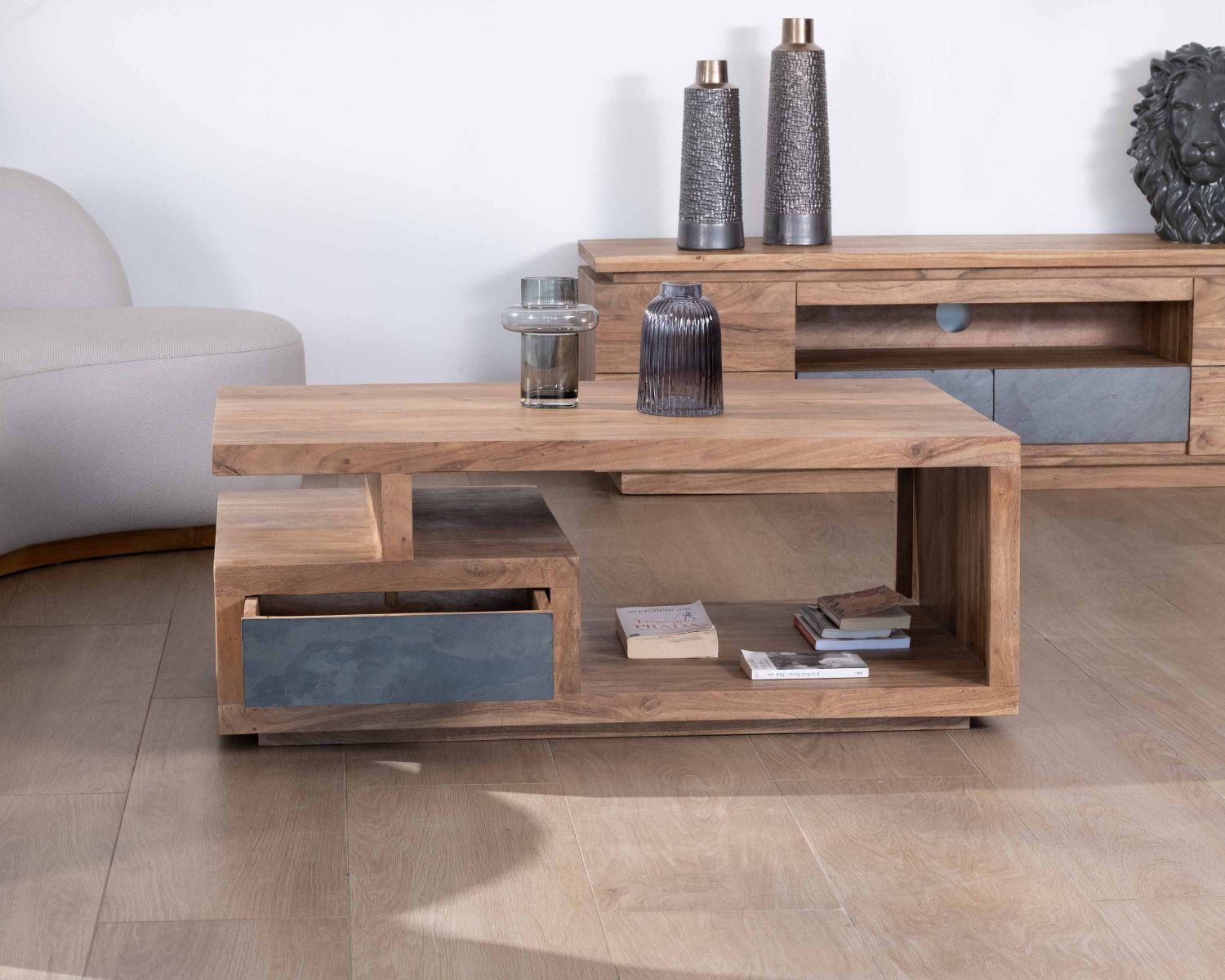 Table de salon contemporaine rectangulaire 120x70cm en acacia massif "Paguera"