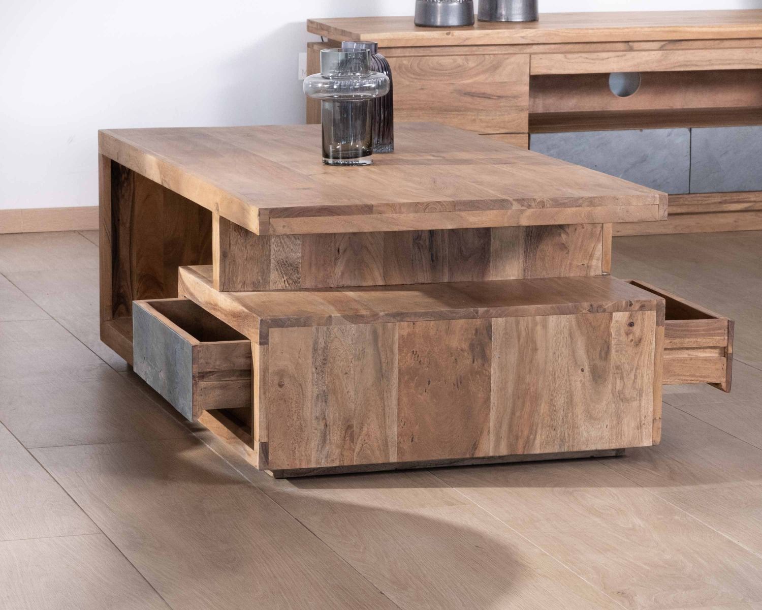 Table de salon contemporaine rectangulaire 120x70cm en acacia massif "Paguera"