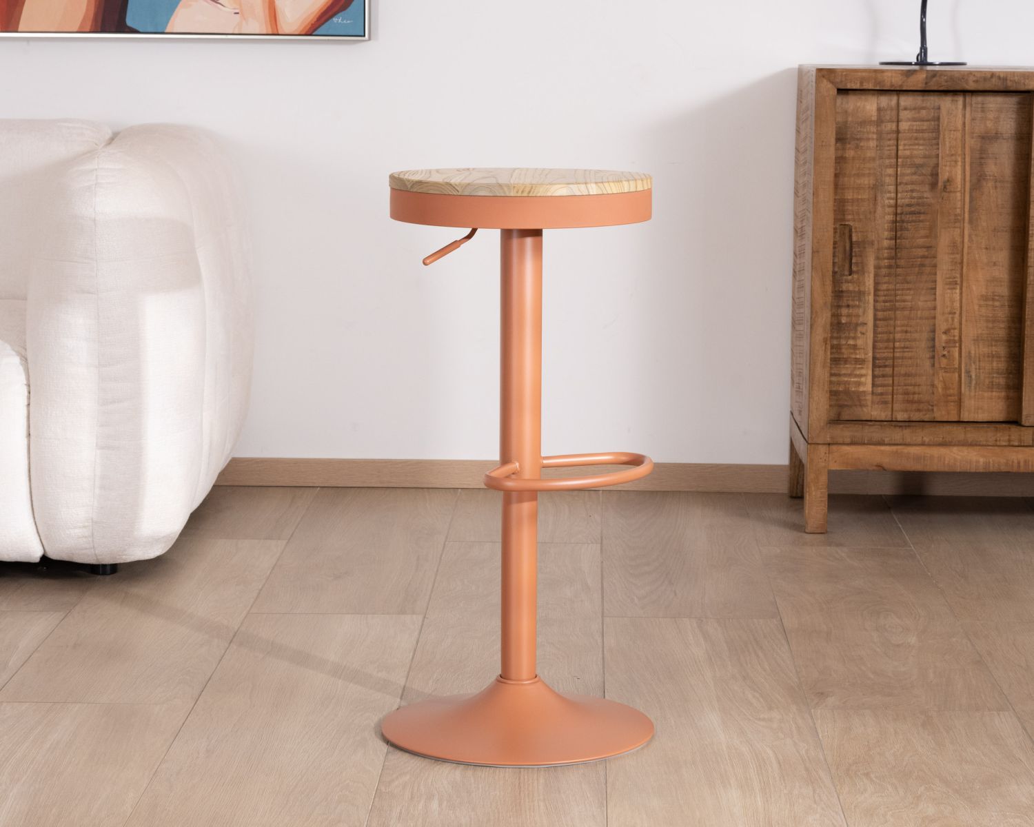 Lot de 2 tabourets de bar réglables en hauteur "Juo" bois et métal terracotta