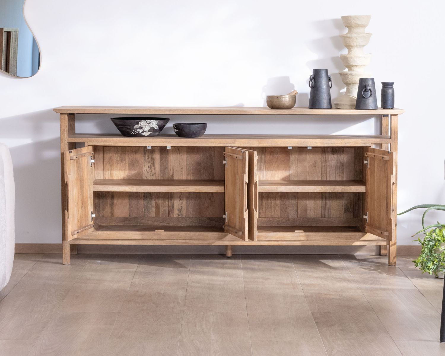 Buffet 4 portes style Japandi en manguier massif "Haya" 200 cm