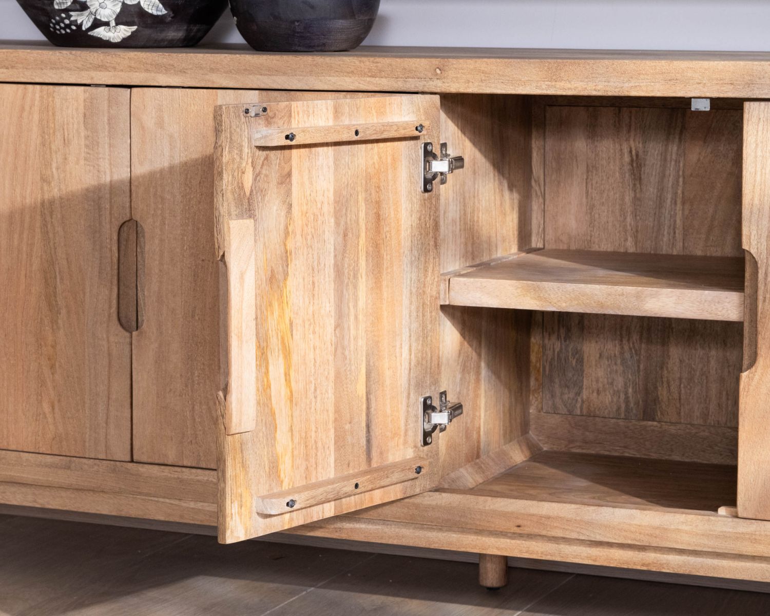 Buffet 4 portes style Japandi en manguier massif "Haya" 200 cm