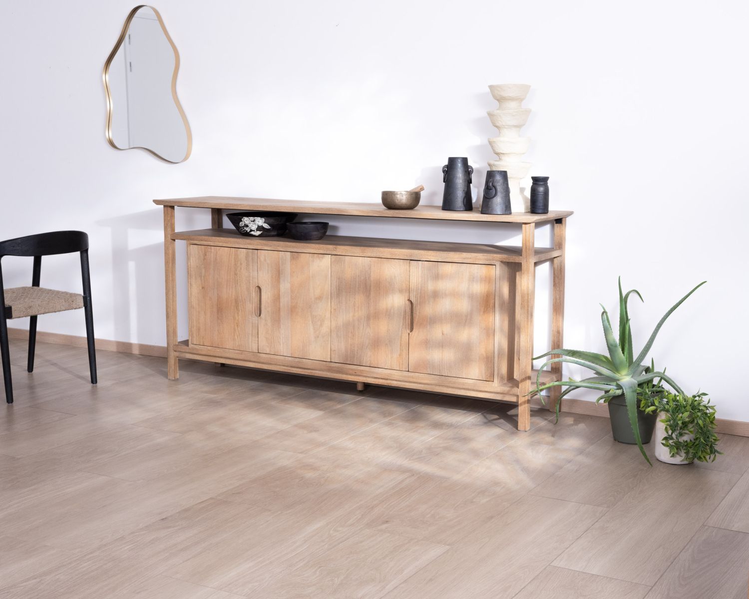 Buffet 4 portes style Japandi en manguier massif "Haya" 200 cm