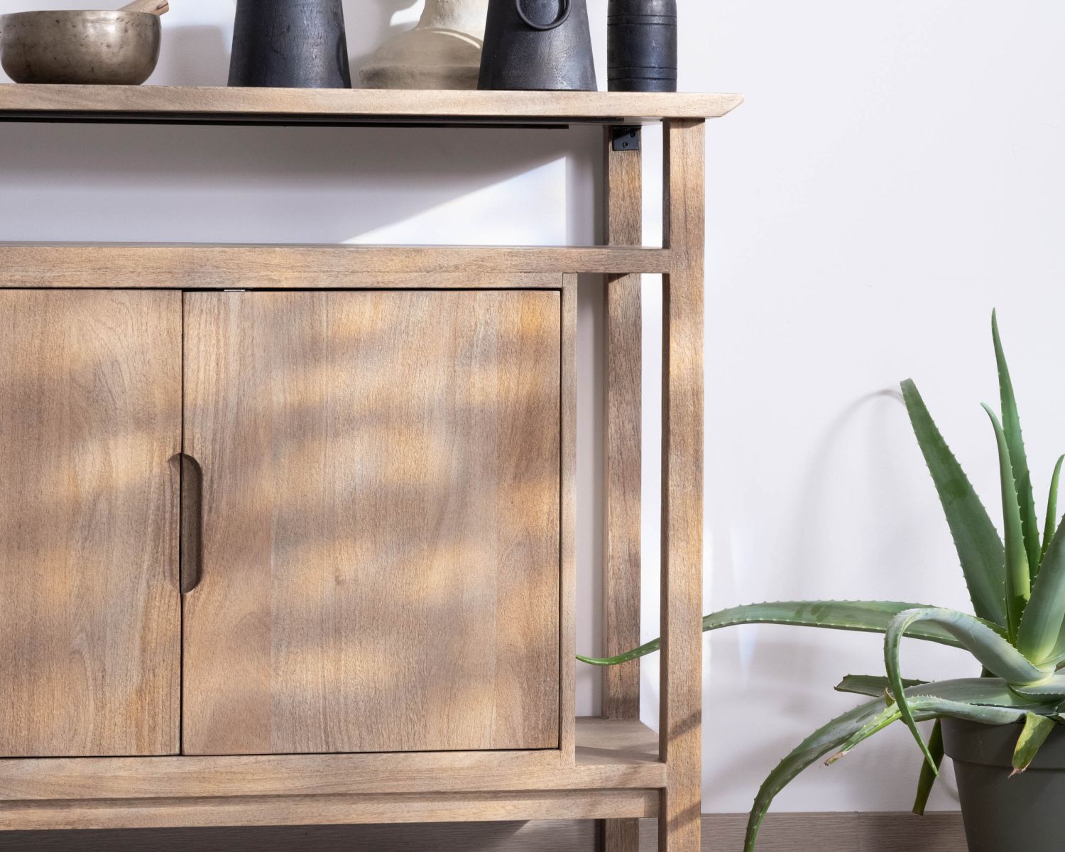 Buffet 4 portes style Japandi en manguier massif "Haya" 200 cm