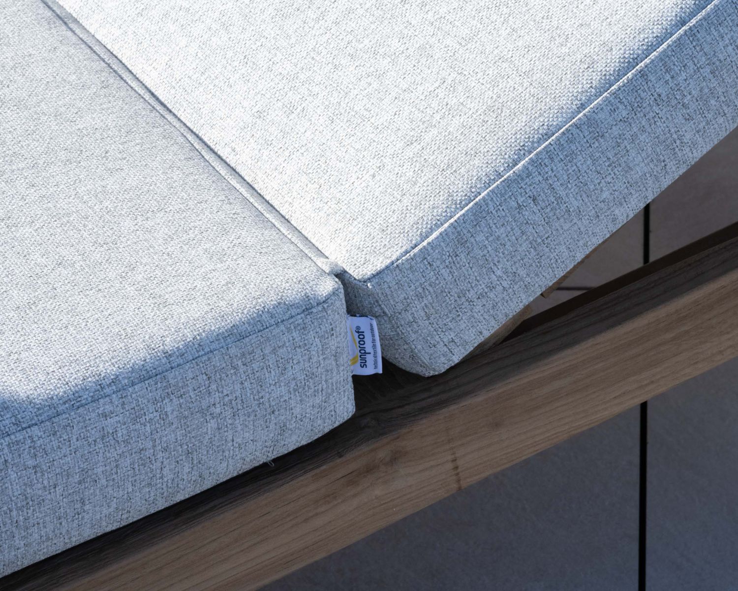 Lit de jardin en teck et tissu spécial extérieur gris clair "Eclipse"