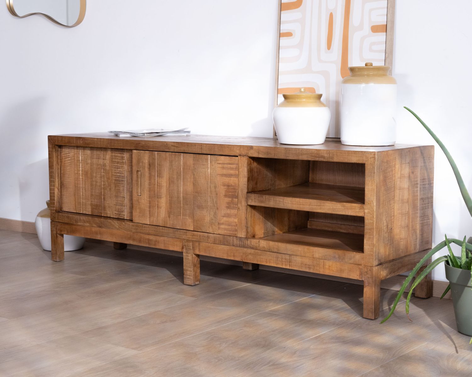 Meuble TV en manguier massif style ethnique chic "Aruna" 