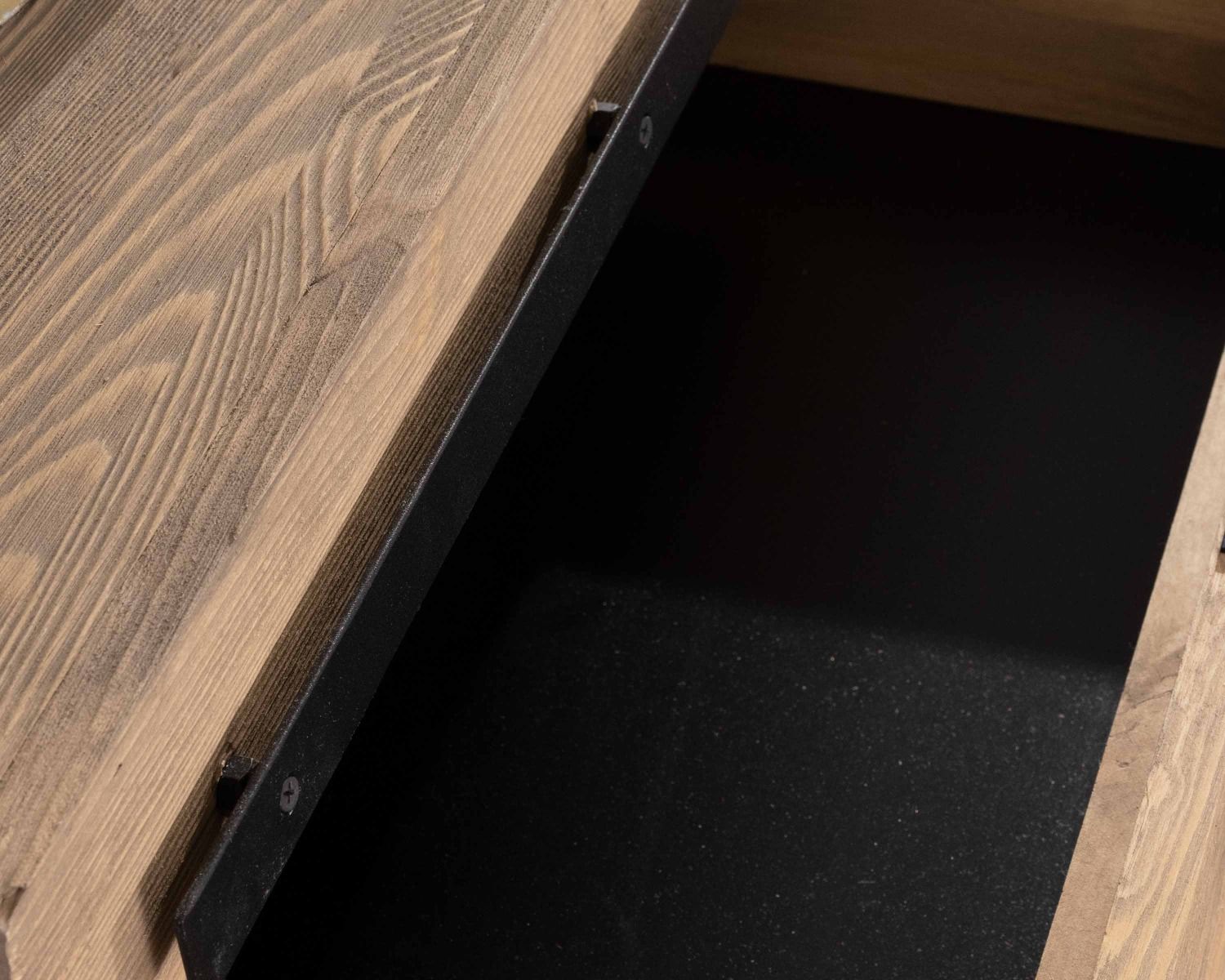 Bahut en pin massif brossé 200 cm avec porte coulissante en verre fumé "Tolf"