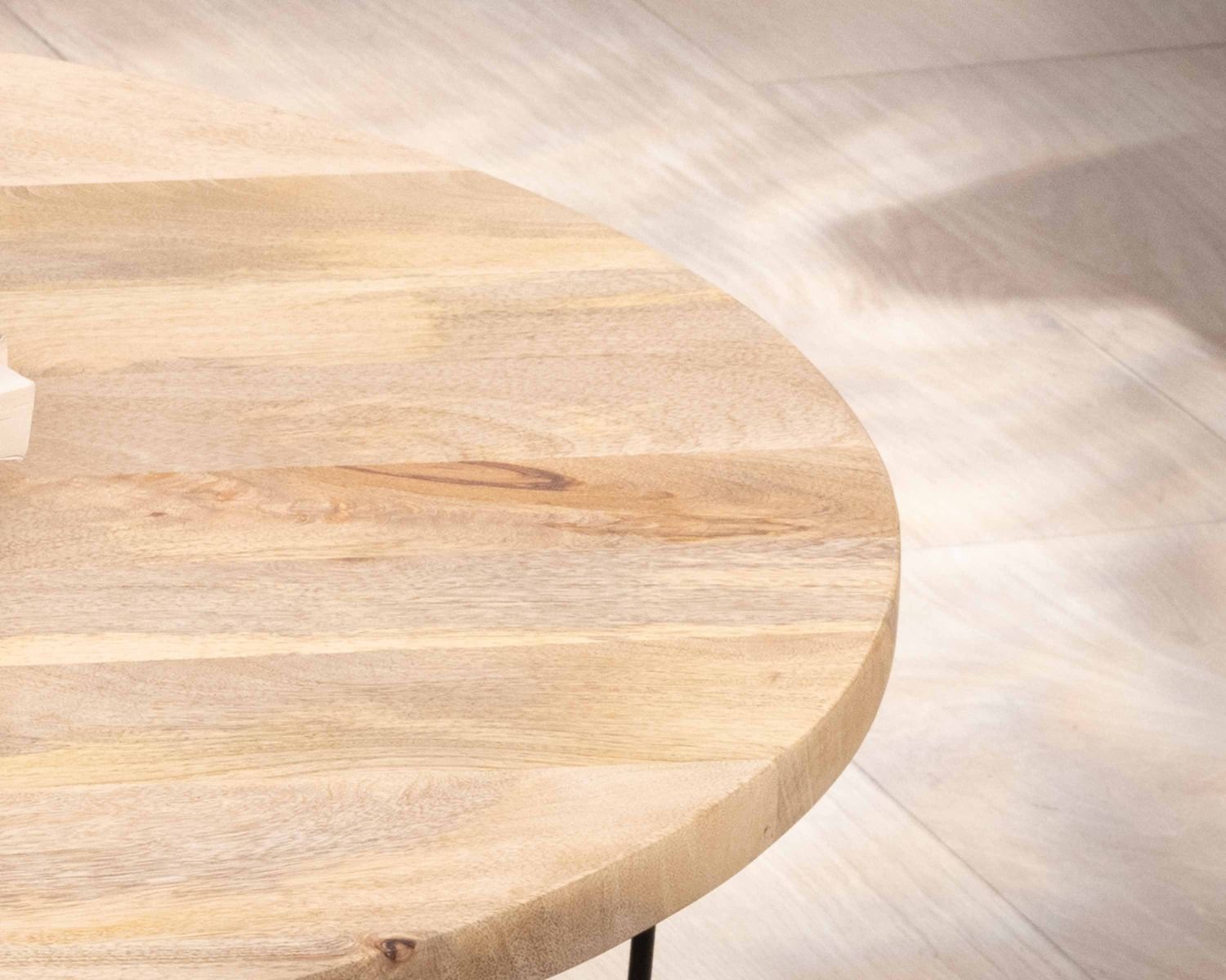 Table de salon ronde en manguier pied métal torsadé "Twist"