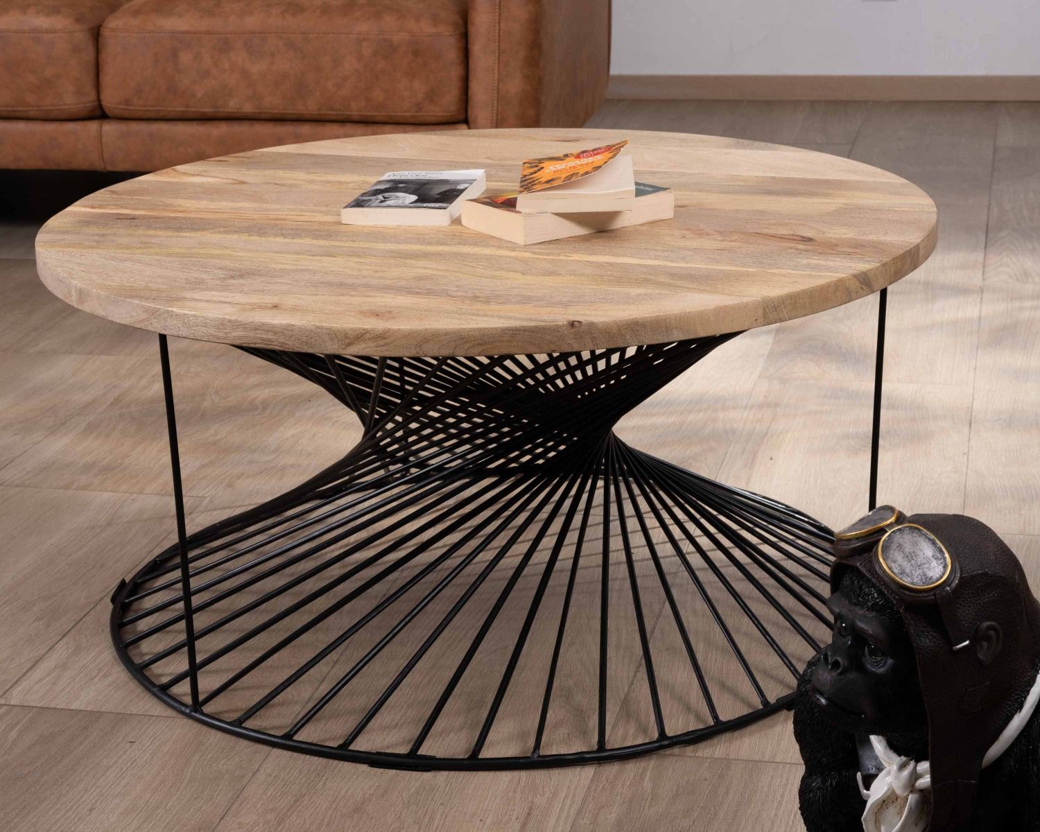 Table de salon ronde en manguier pied métal torsadé "Twist"