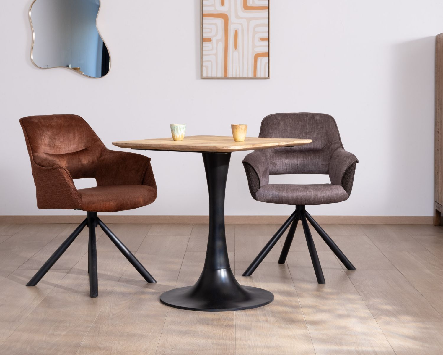 Table carrée esprit bistrot en manguier naturel "Piccadilly" 70 cm