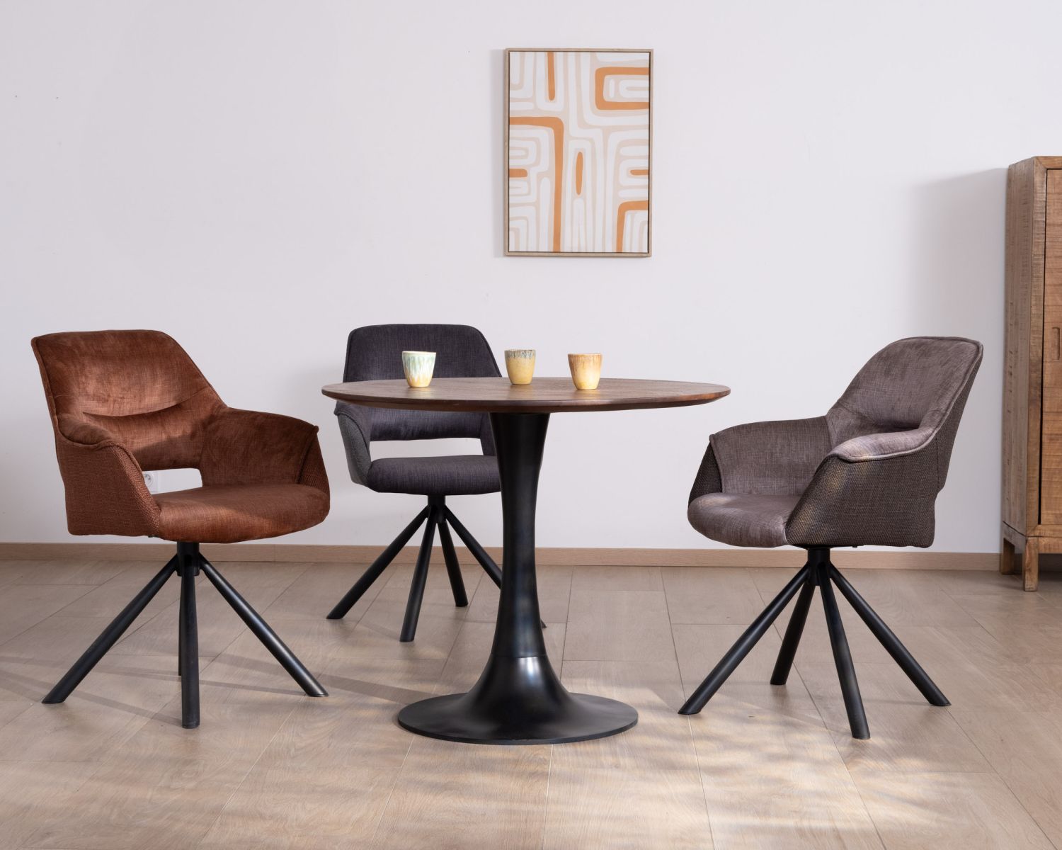 Table ronde 90 cm esprit bistrot "Piccadilly" pied tulipe en métal noir