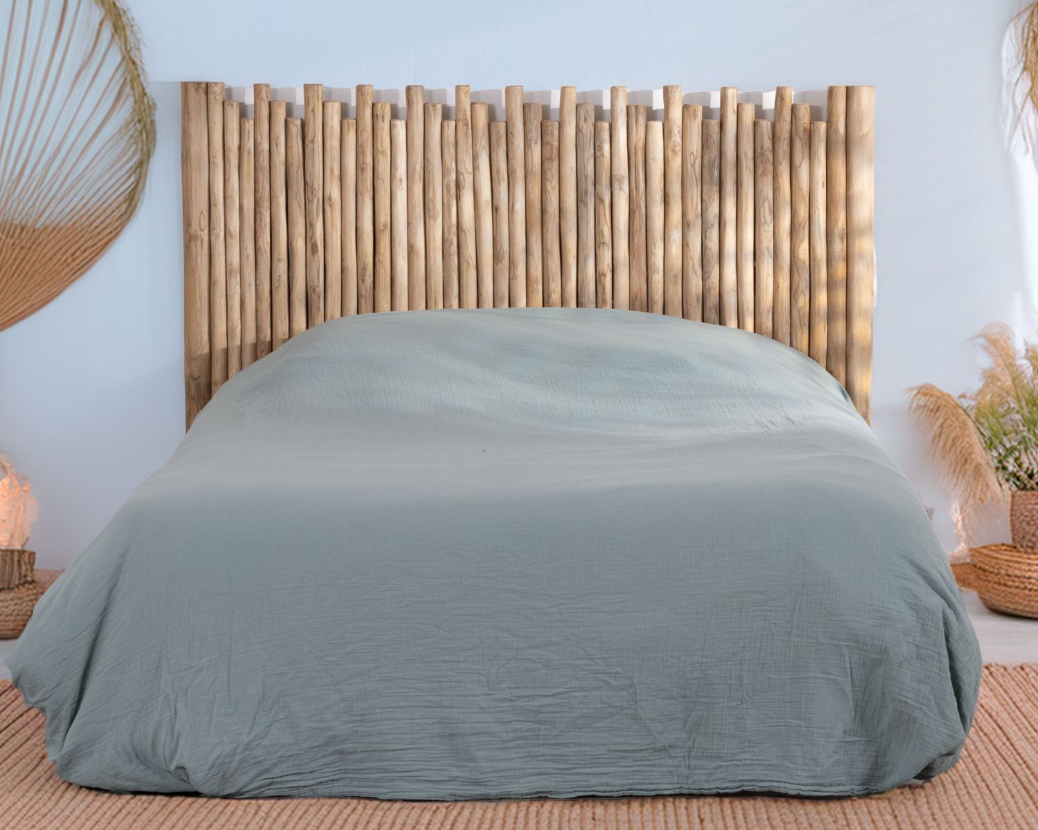 Originale tête de lit 160 cm en branches de teck naturelles "Sumatra"