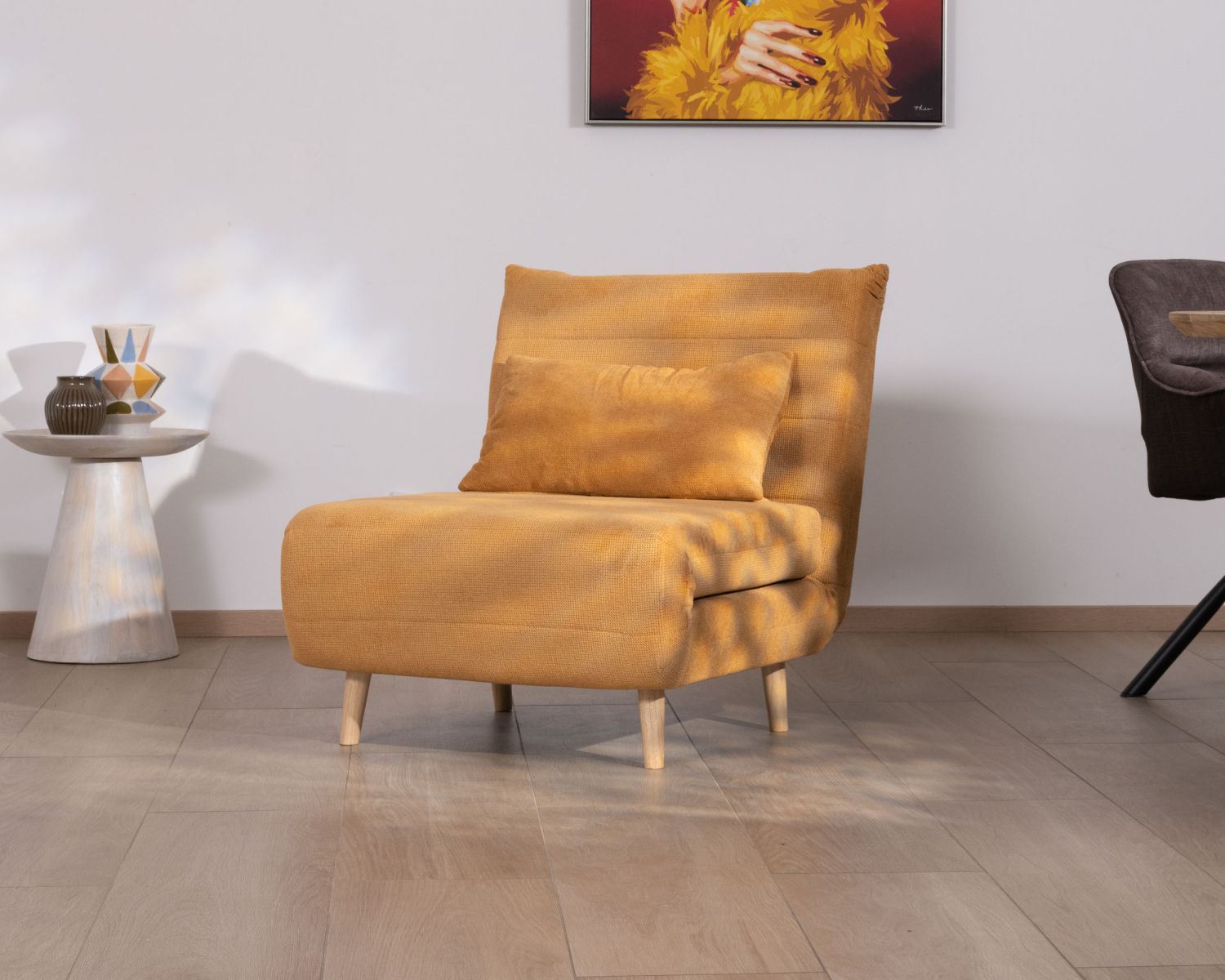 Fauteuil cosy convertible "Folda" en tissu jaune moutarde