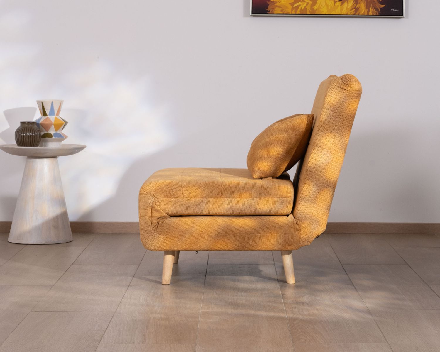 Fauteuil cosy convertible "Folda" en tissu jaune moutarde