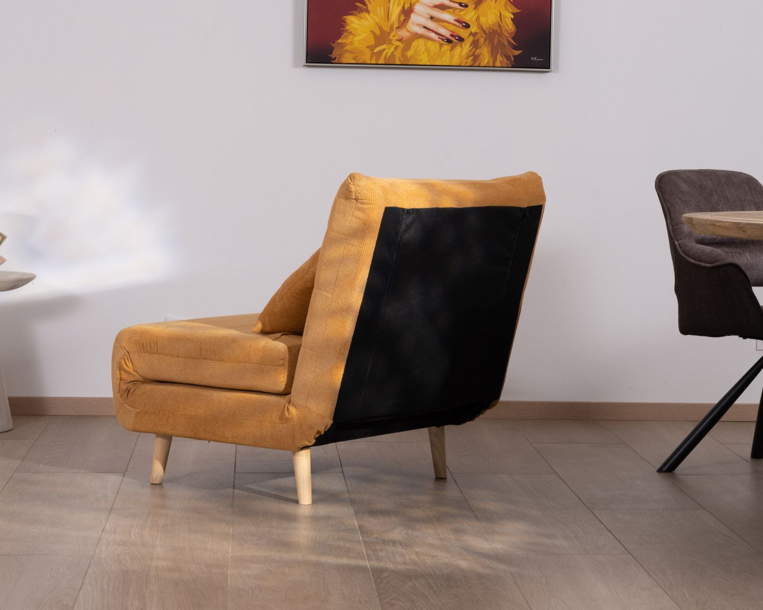 Fauteuil cosy convertible "Folda" en tissu jaune moutarde