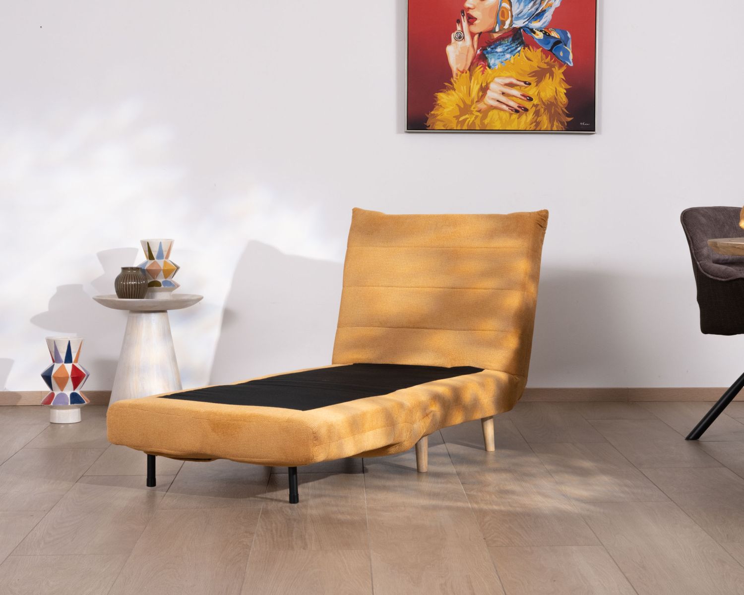 Fauteuil cosy convertible "Folda" en tissu jaune moutarde