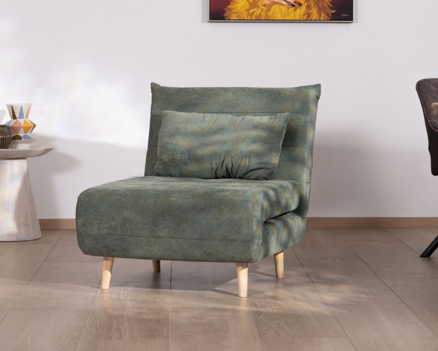 Fauteuil esprit vintage en tissu vert kaki "Folda" modulable 2 en 1