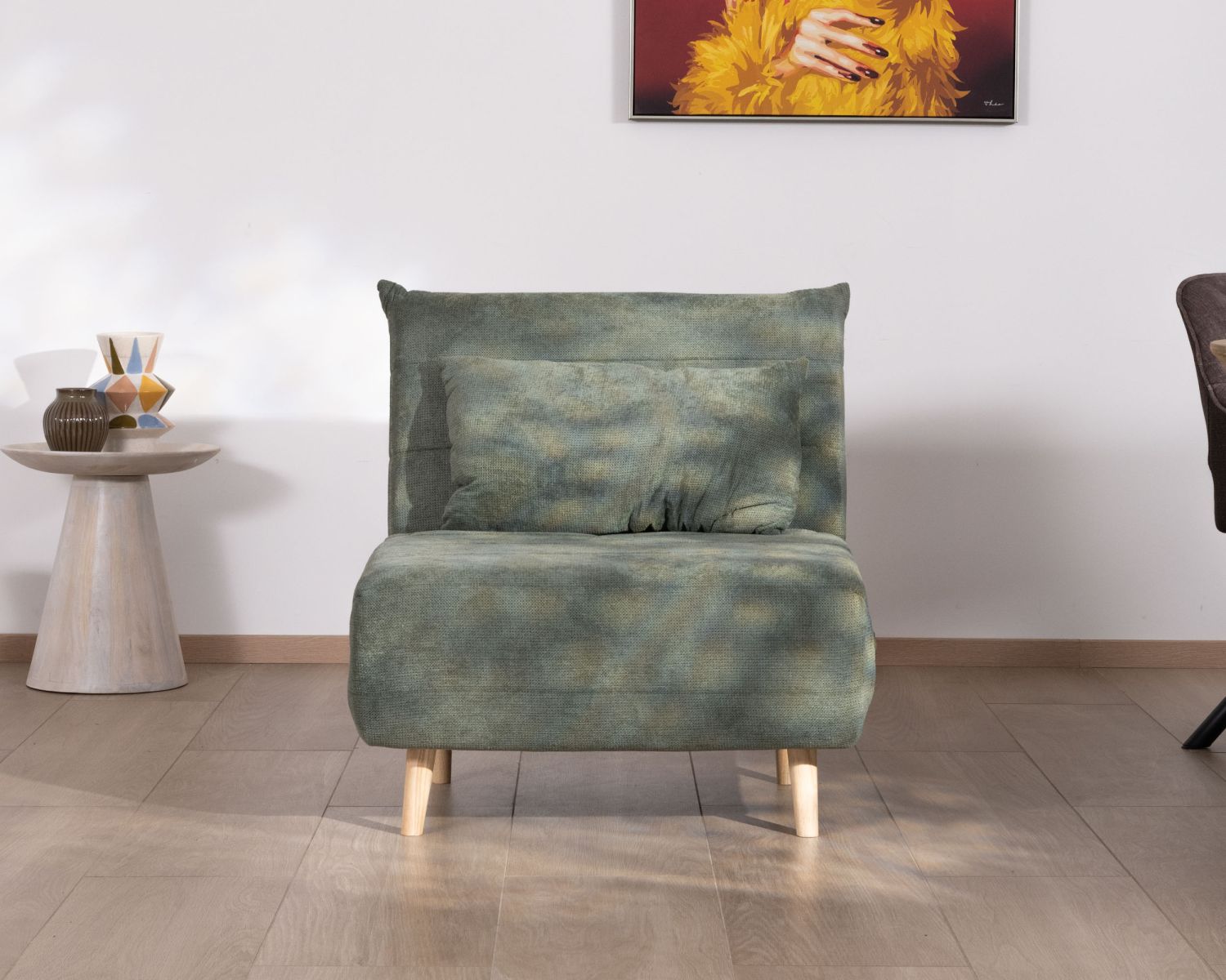 Fauteuil esprit vintage en tissu vert kaki "Folda" modulable 2 en 1
