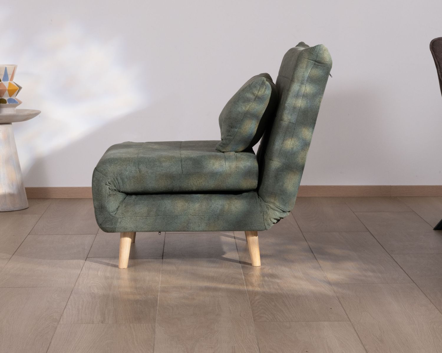 Fauteuil esprit vintage en tissu vert kaki "Folda" modulable 2 en 1