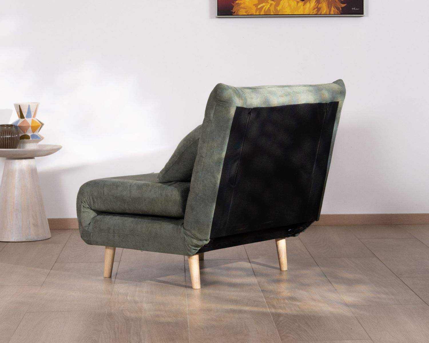 Fauteuil esprit vintage en tissu vert kaki "Folda" modulable 2 en 1