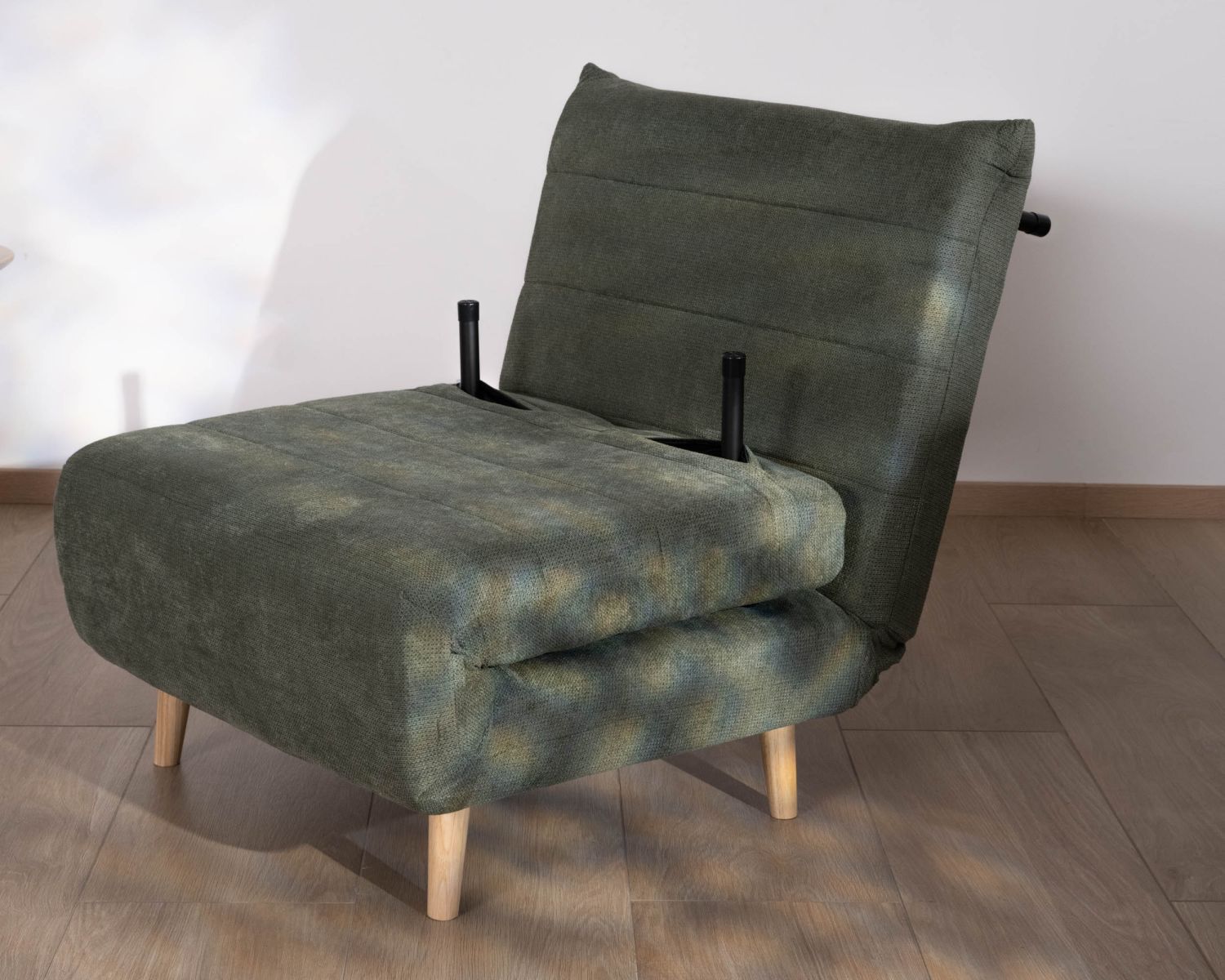 Fauteuil esprit vintage en tissu vert kaki "Folda" modulable 2 en 1