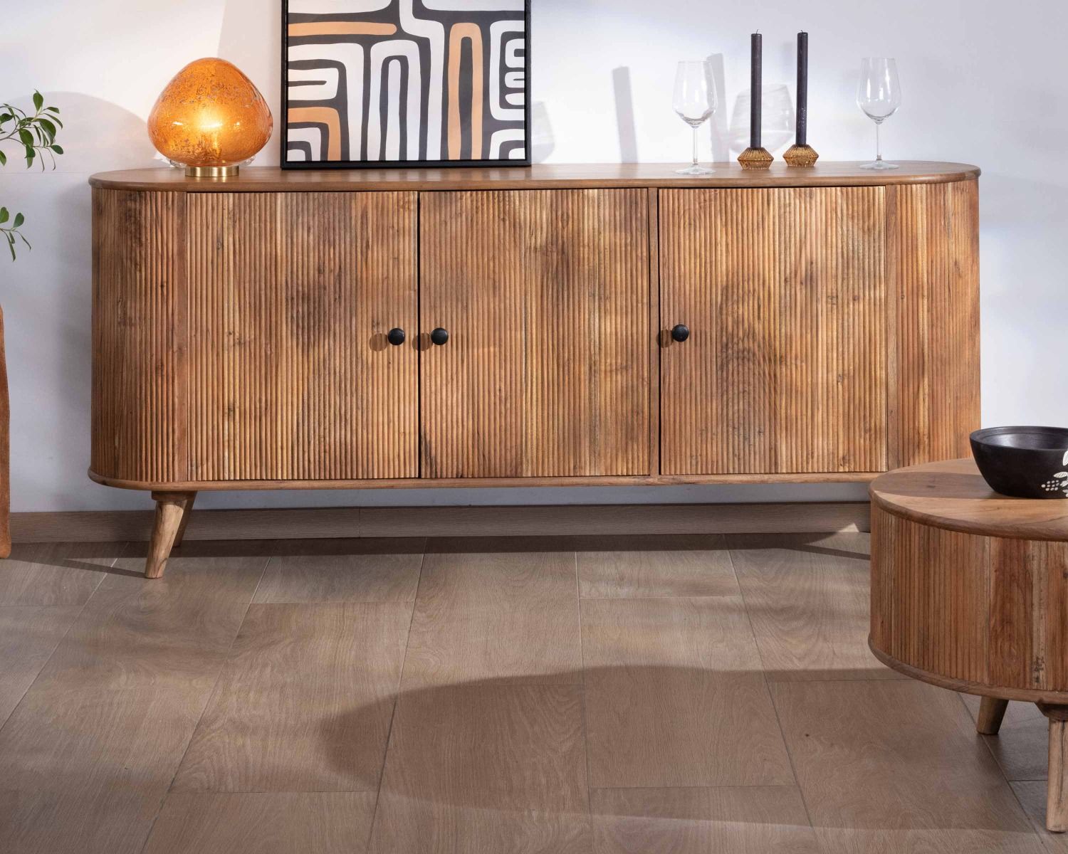 Buffet rétro 3 portes en acacia massif "Boomer" 175 cm