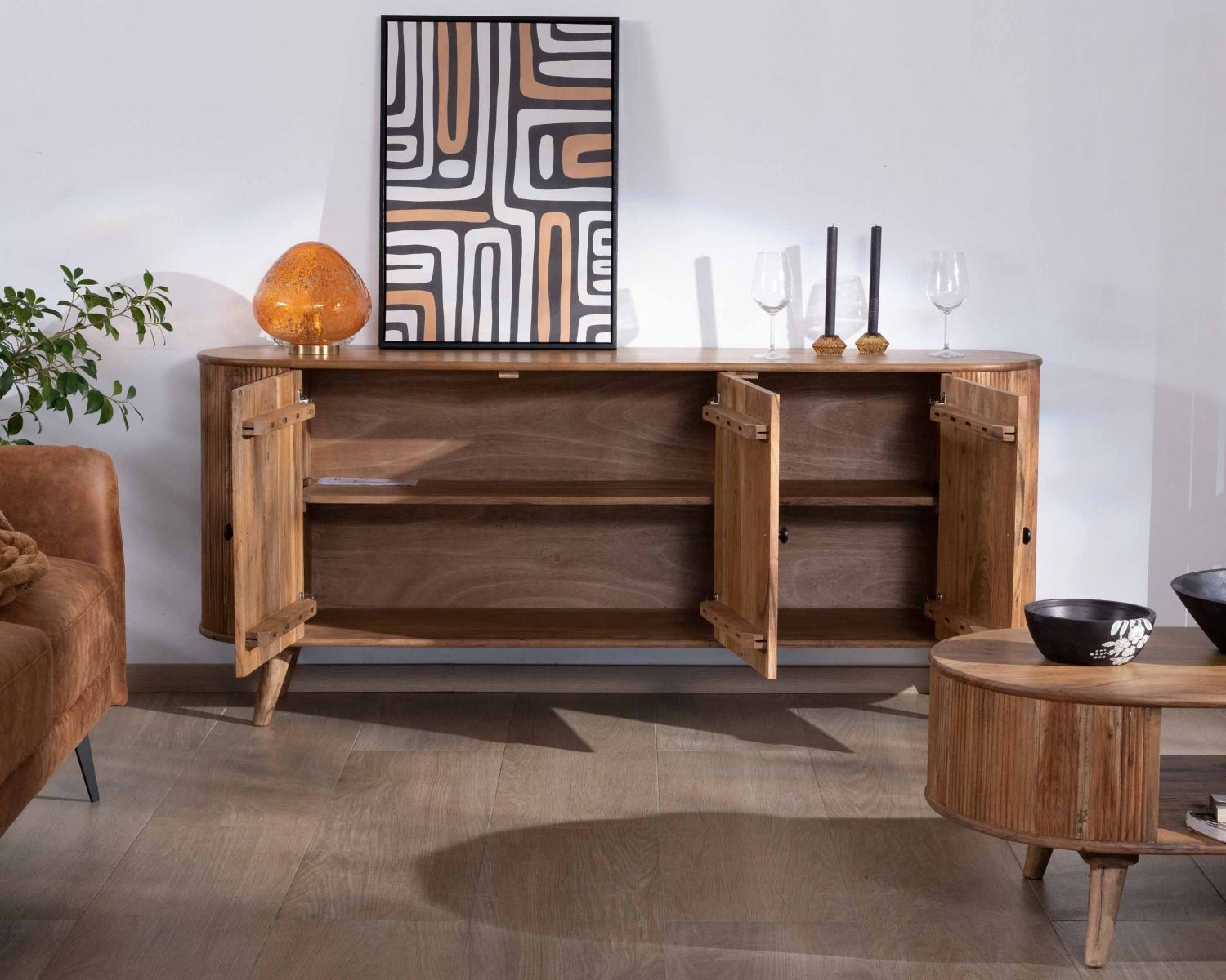Buffet rétro 3 portes en acacia massif "Boomer" 175 cm