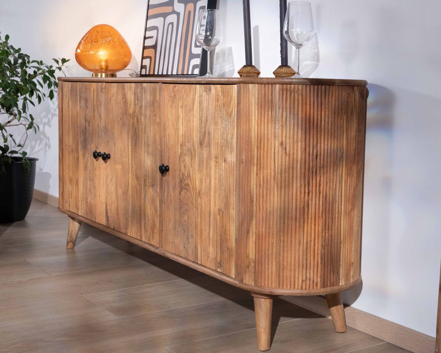 Buffet rétro 3 portes en acacia massif "Boomer" 175 cm