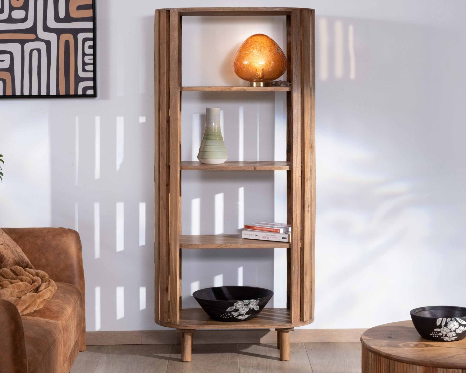 Bibliothèque design minimaliste 4 niveaux acacia massif "Latura"