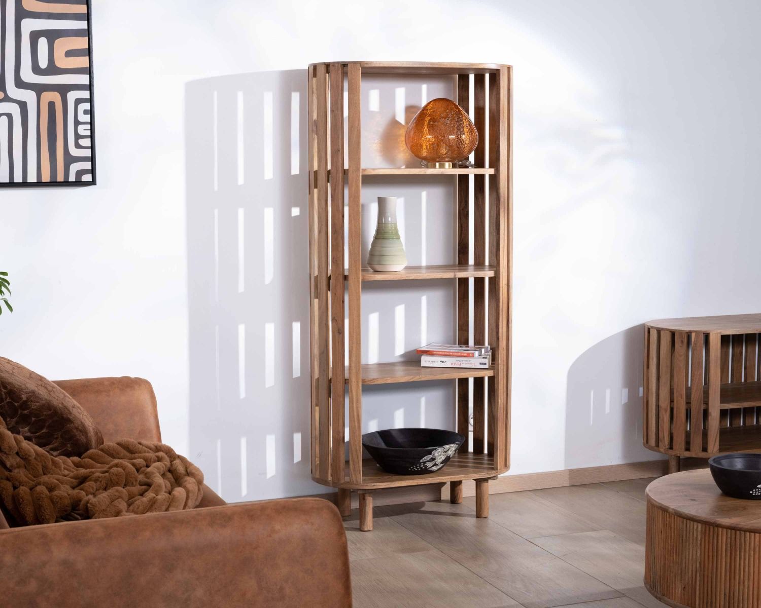 Bibliothèque design minimaliste 4 niveaux acacia massif "Latura"