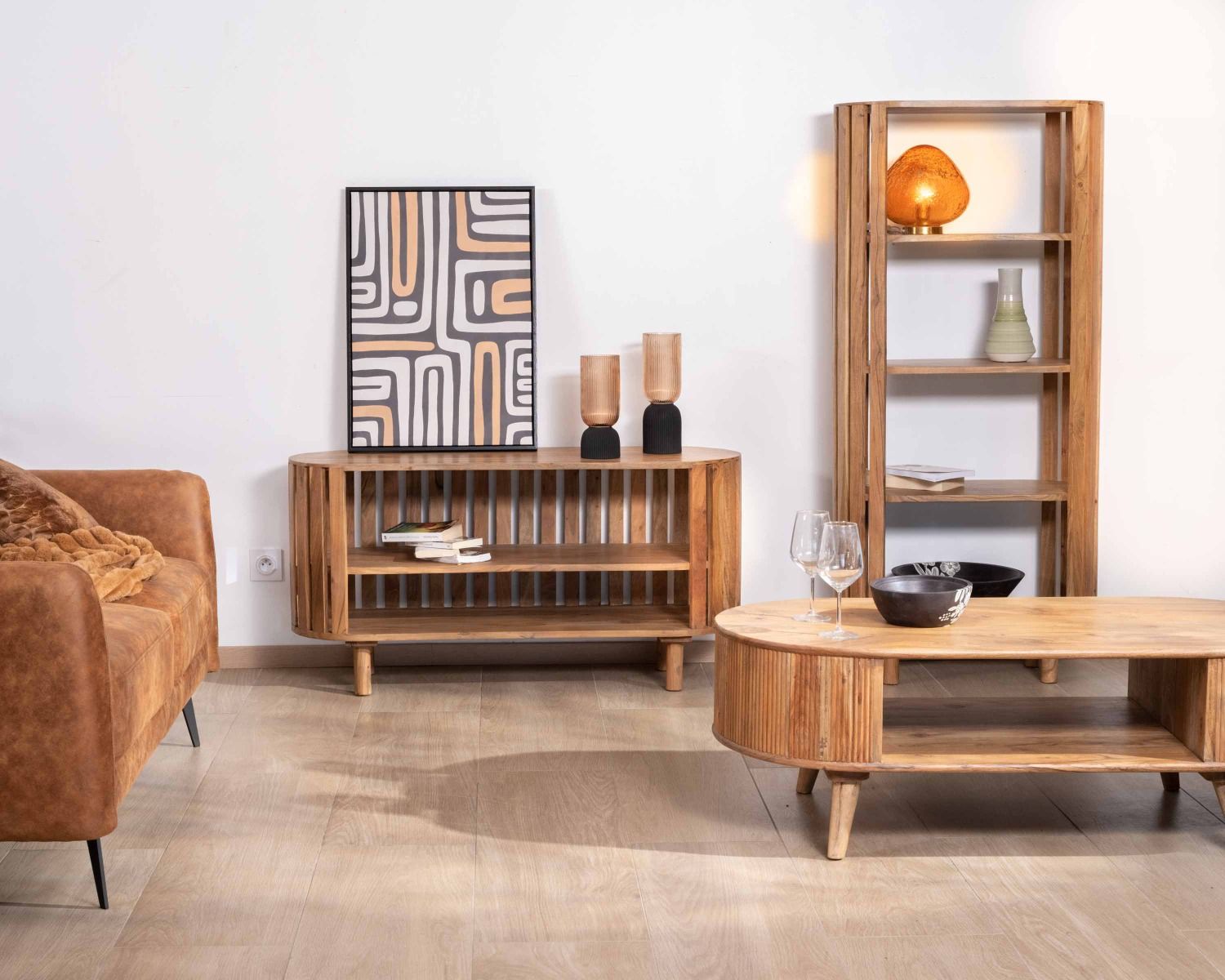 Bibliothèque design minimaliste 4 niveaux acacia massif "Latura"