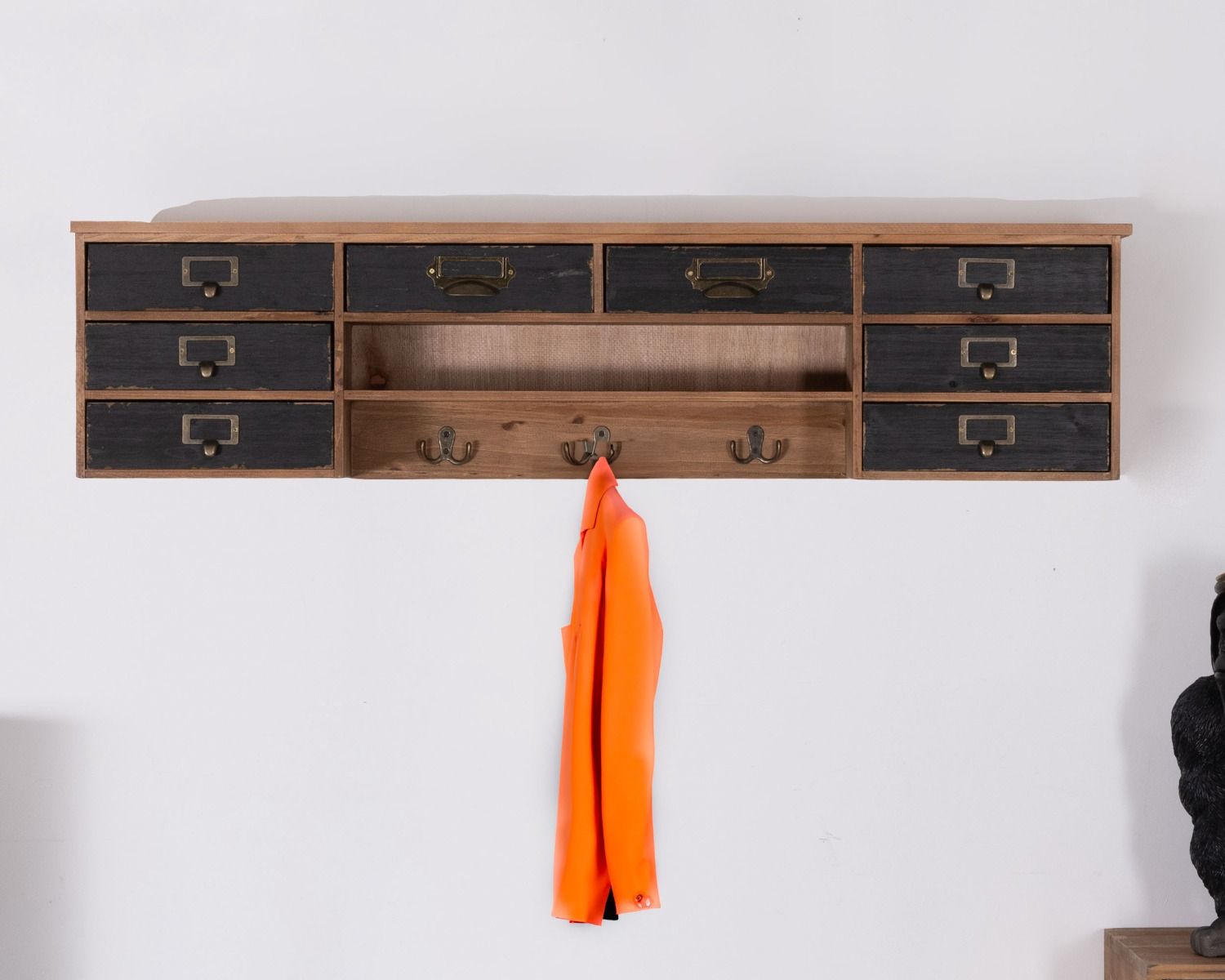 Etagère murale en sapin massif avec petits tiroirs métal "Mélimélo Indus"