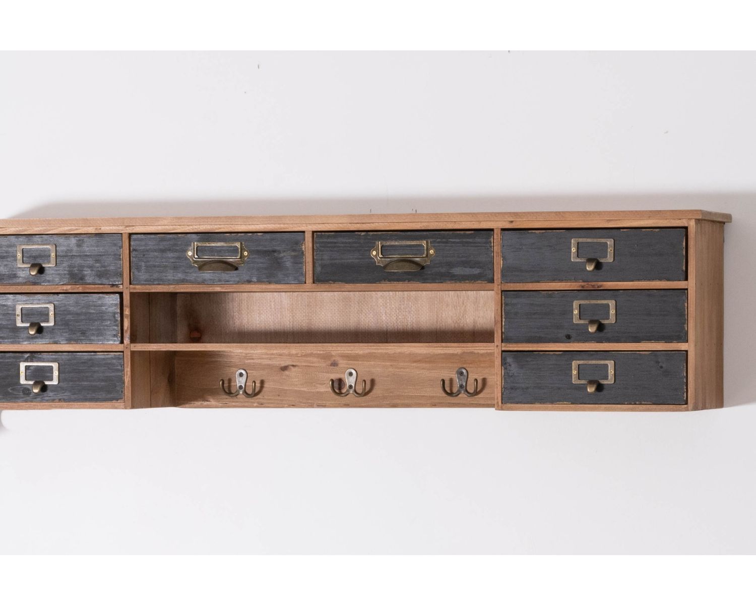 Etagère murale en sapin massif avec petits tiroirs métal "Mélimélo Indus"