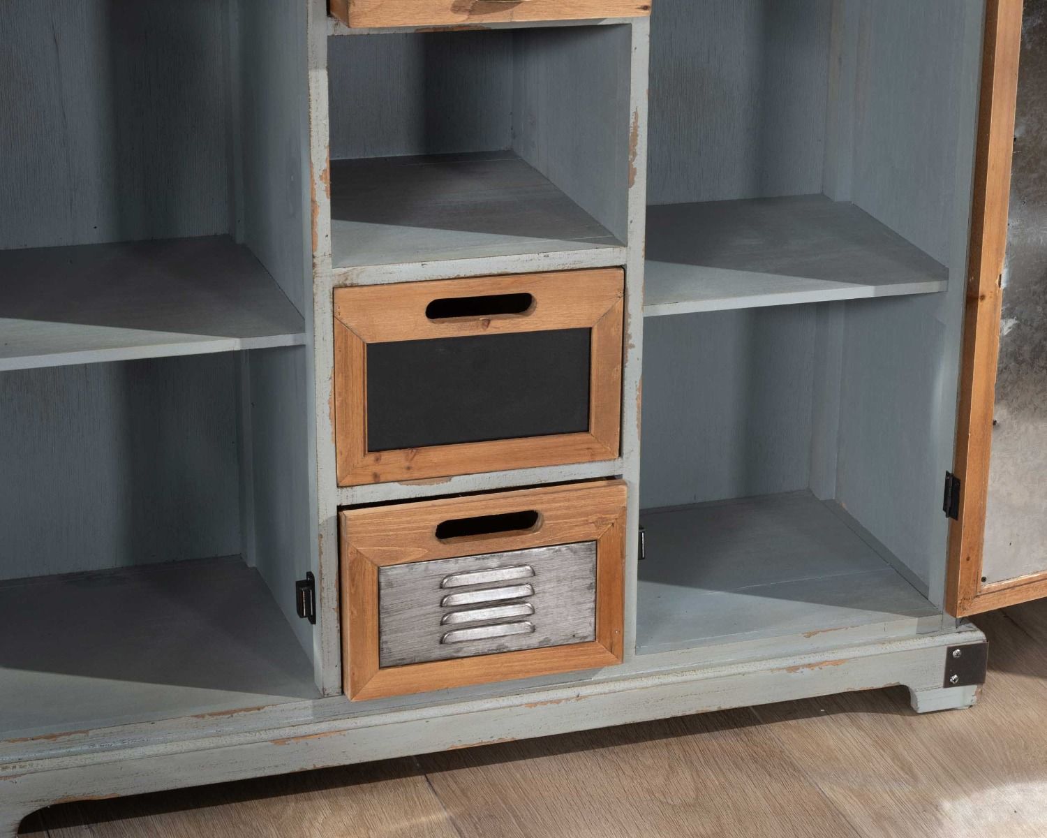 Buffet à tiroirs déco en sapin et imitation rotin "Mélimélo Indus"