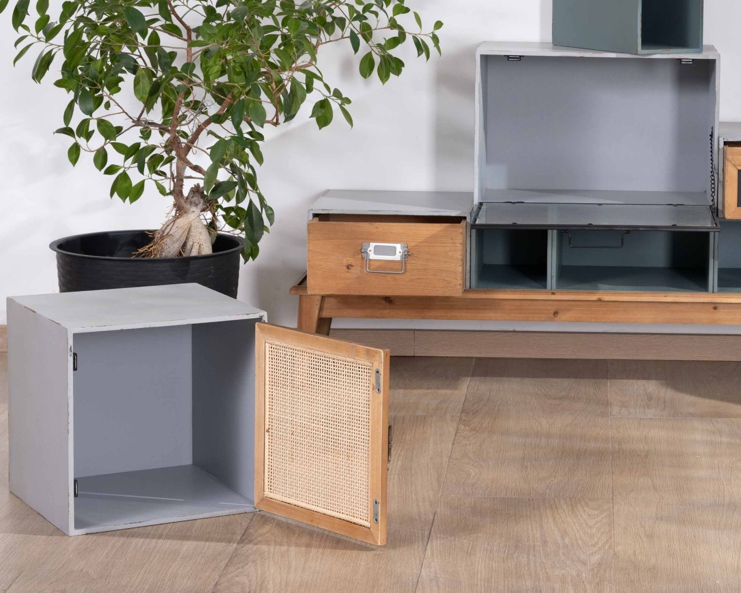 Commode déco modulaire en sapin et façades variées "Mélimélo Indus"