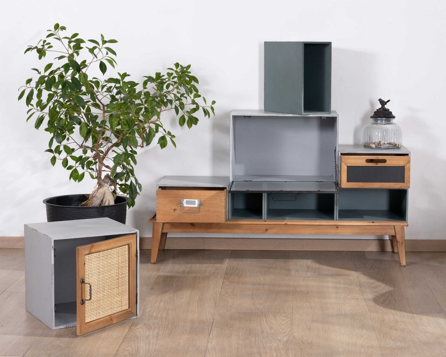 Commode déco modulaire en sapin et façades variées "Mélimélo Indus"