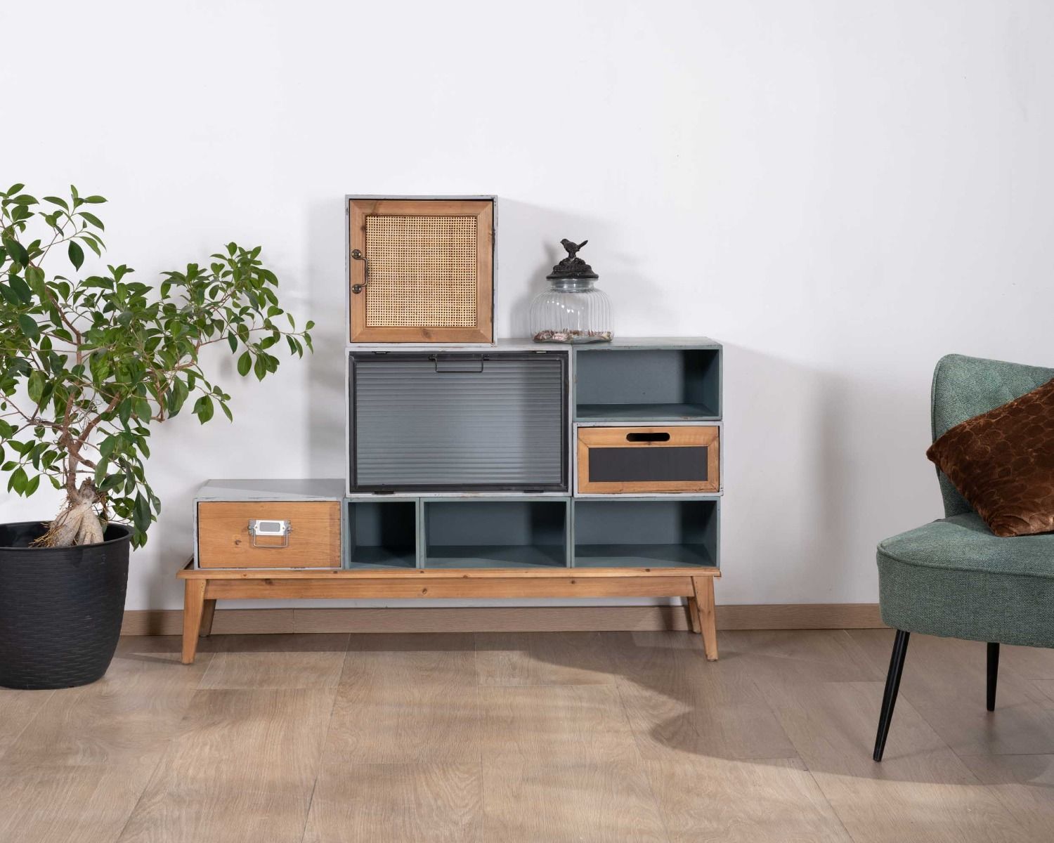 Commode déco modulaire en sapin et façades variées "Mélimélo Indus"