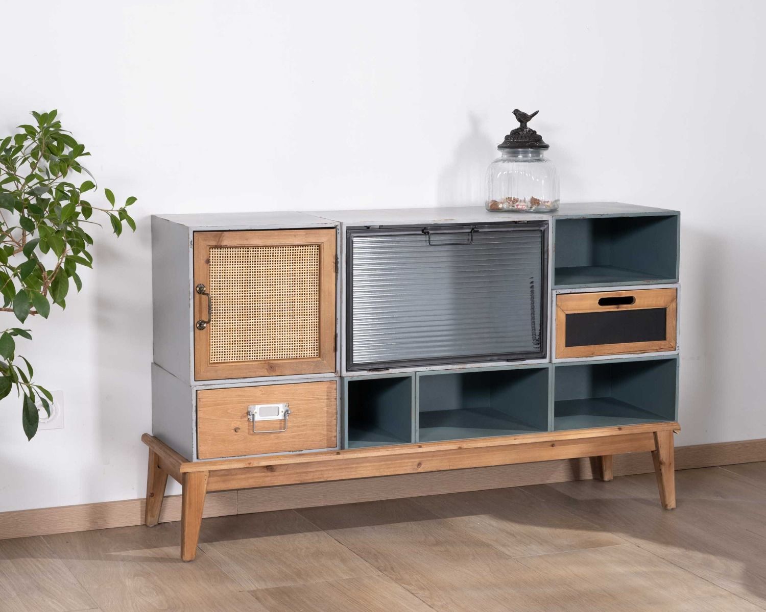 Commode déco modulaire en sapin et façades variées "Mélimélo Indus"