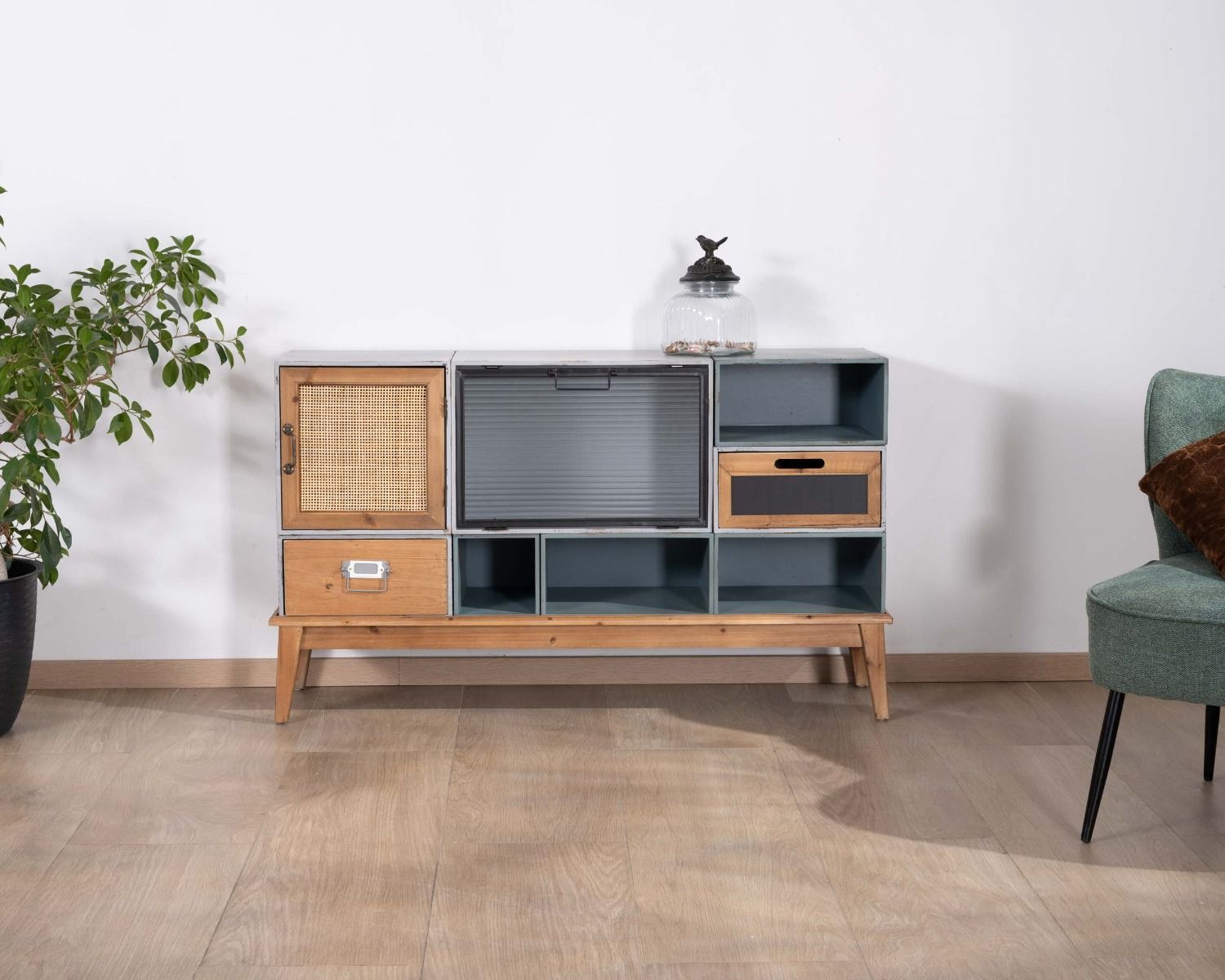 Commode déco modulaire en sapin et façades variées "Mélimélo Indus"