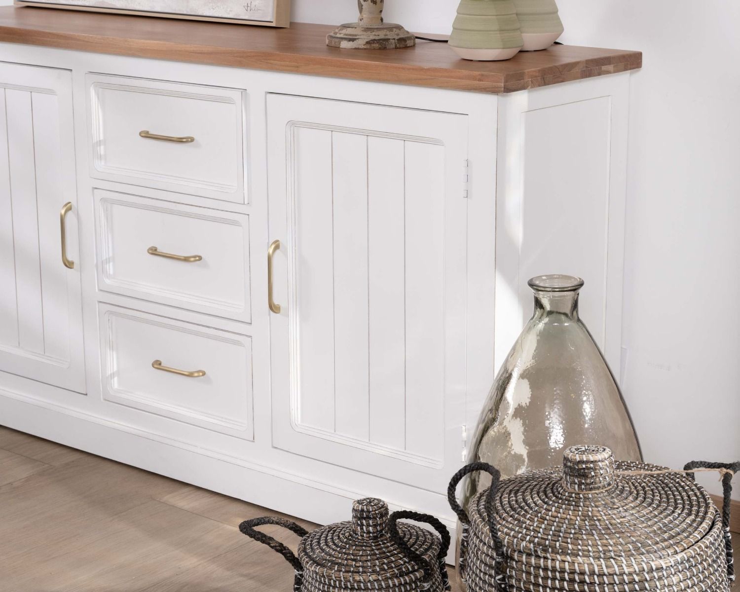 Buffet en acacia blanc 165cm et plateau naturel "Trégastel"