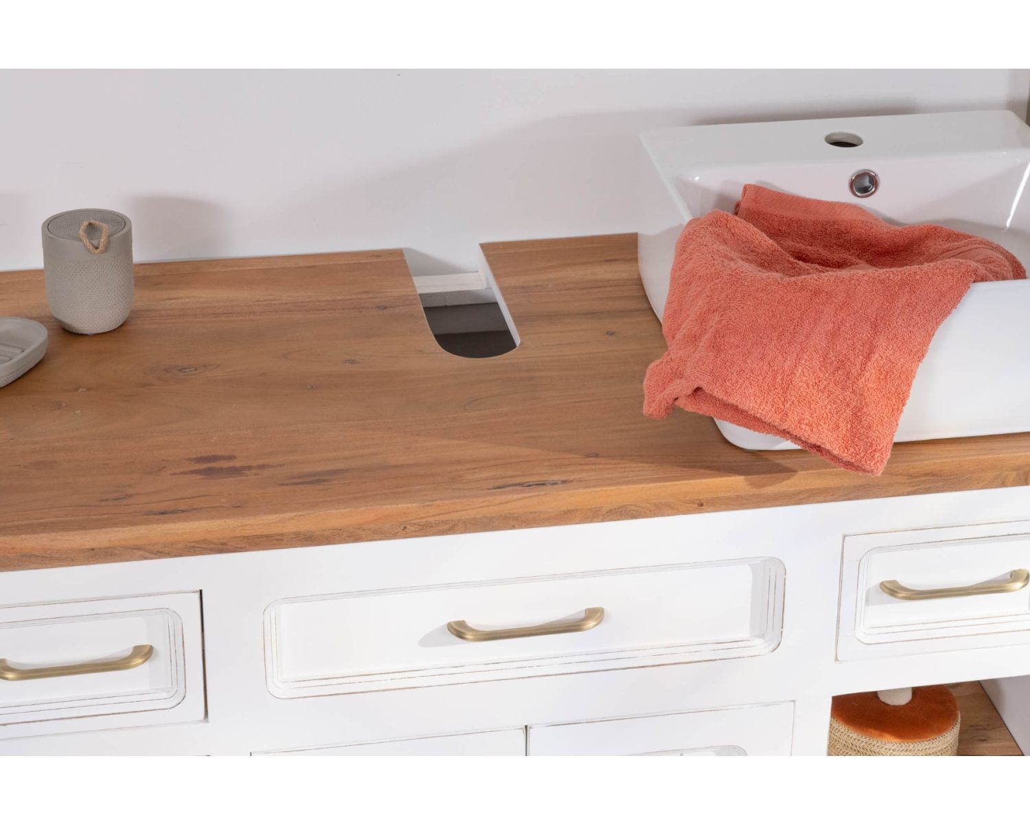 Meuble avec vasque simple en acacia blanc "Trégastel" 120 cm