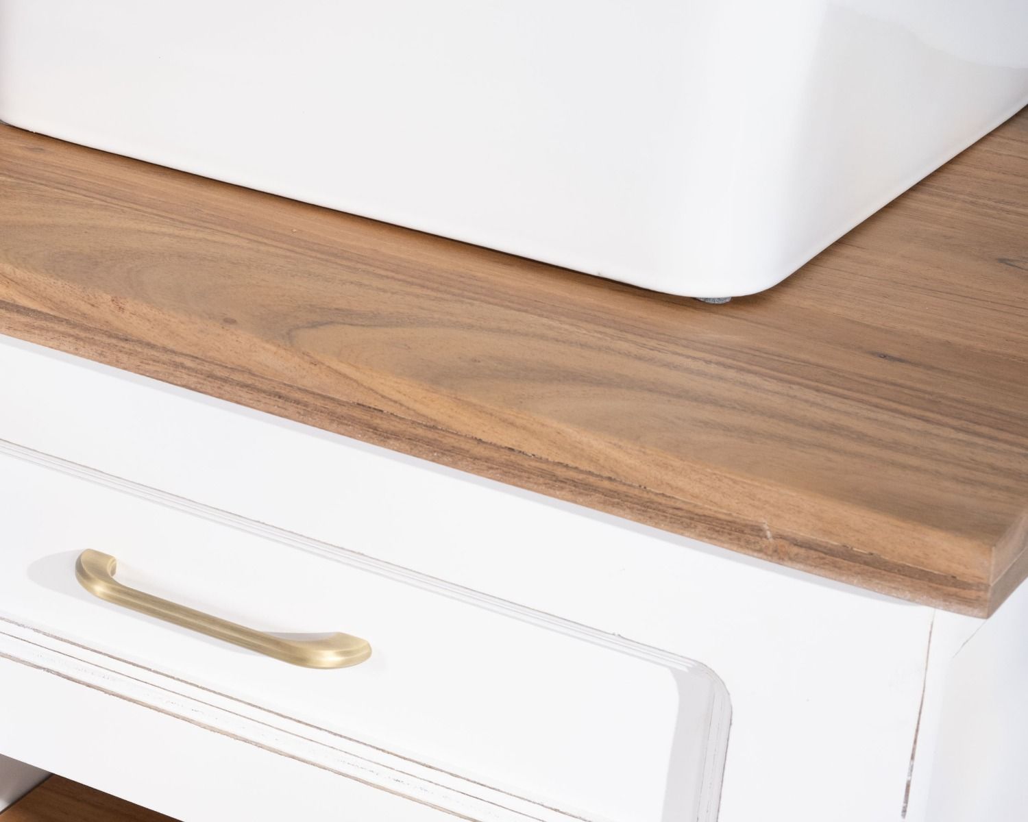 Meuble de salle bain double en acacia naturel et blanc "Trégastel"