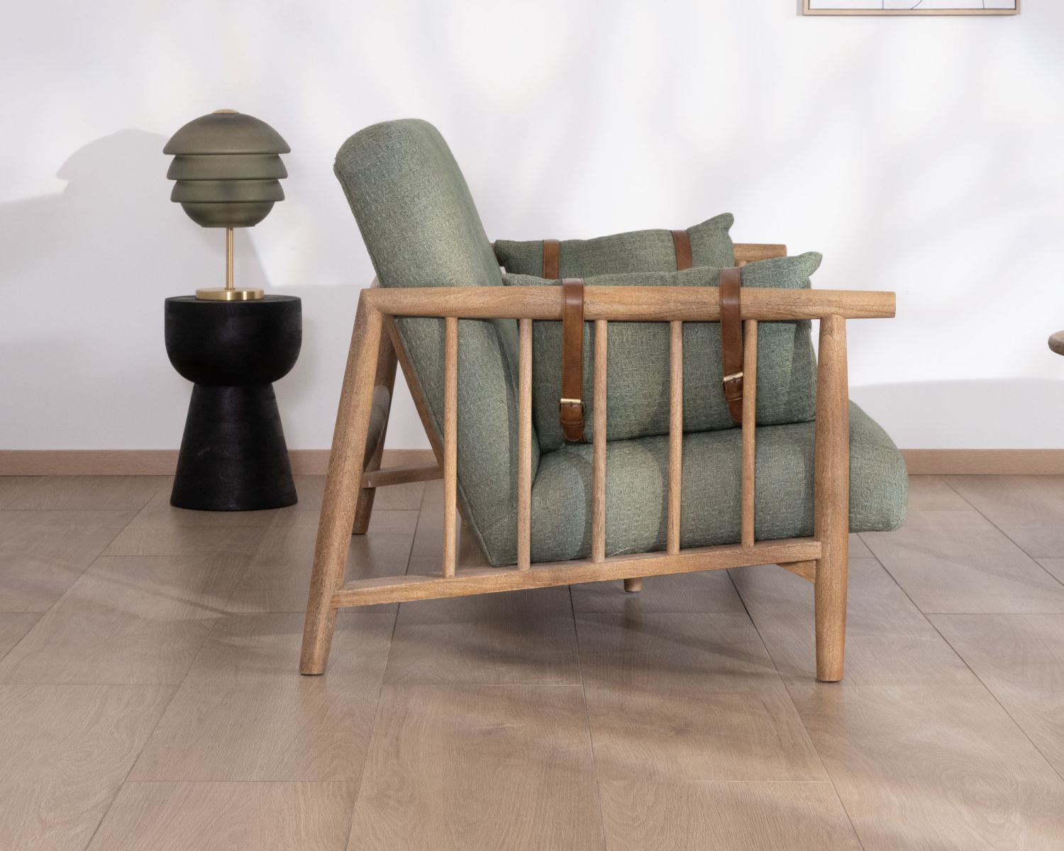 Canapé 2 places esprit ethnique en tissu gaufré kaki "Plume"